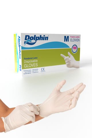 Dolphin Beyaz Lateks Eldiven Pudralı M 100 Adet