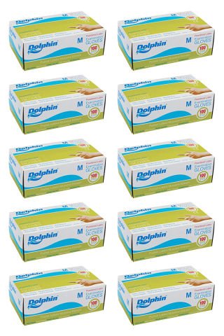 Dolphin Beyaz Lateks Eldiven Pudralı M 100 Adet x 10 Paket