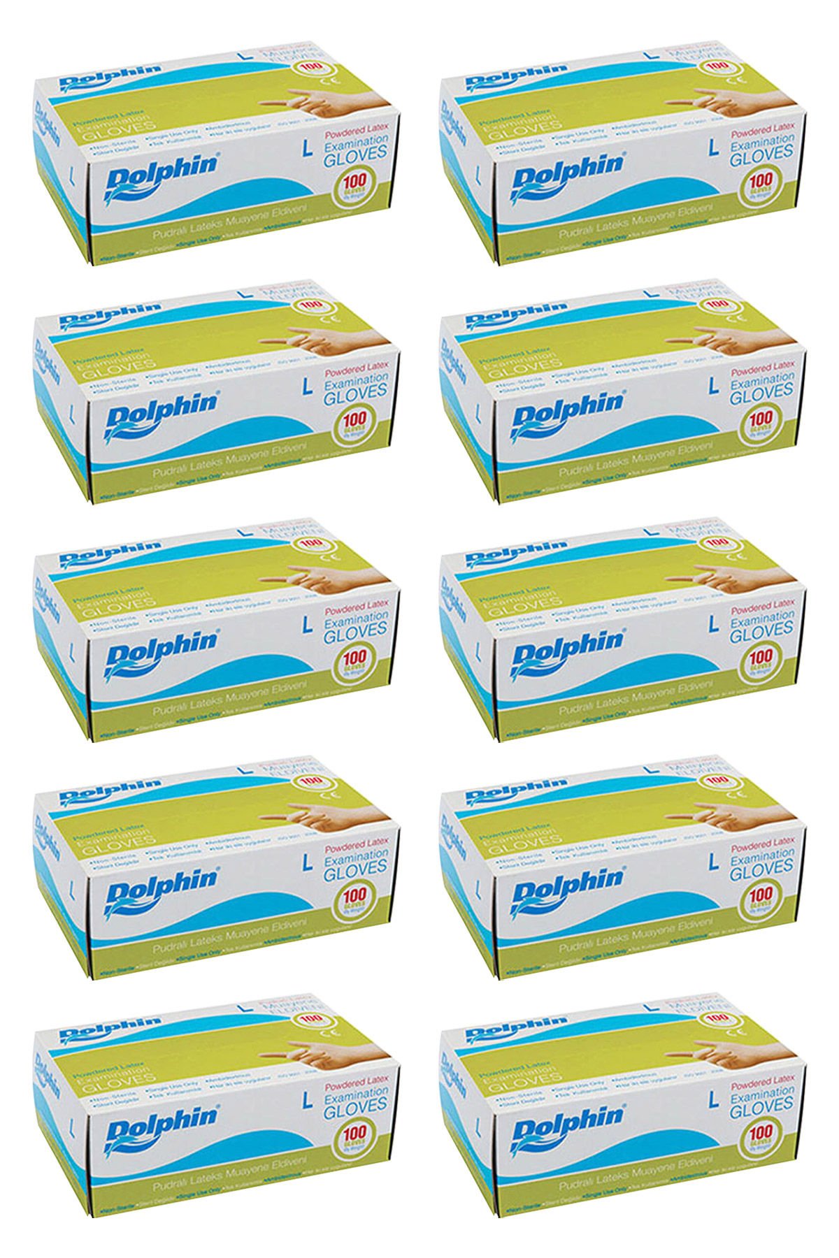 Dolphin Beyaz Lateks Eldiven Pudralı L 100 Adet x 10 Paket