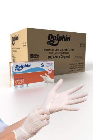 Dolphin Beyaz Lateks Eldiven Pudrasız (S) 20 PK x 100 Adet (Koli)