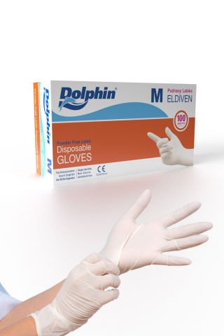 Dolphin Beyaz Lateks Eldiven Pudrasız M 100 Adet