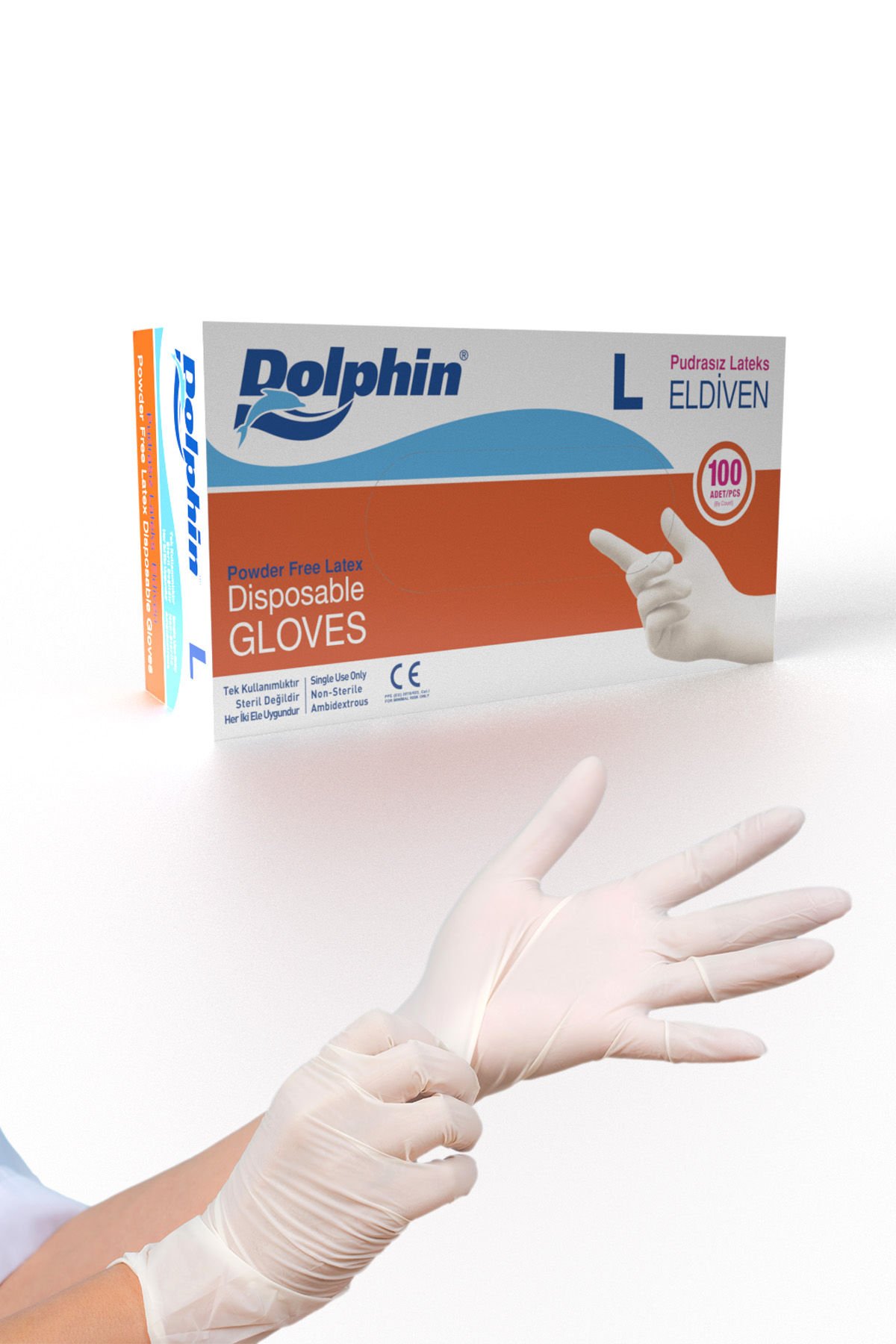Dolphin Beyaz Lateks Eldiven Pudrasız L 100 Adet