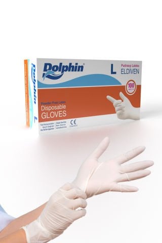 Dolphin Beyaz Lateks Eldiven Pudrasız L 100 Adet