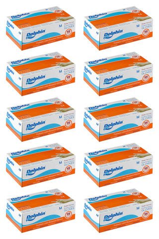Dolphin Beyaz Lateks Eldiven Pudrasız M 100 Adet x 10 Paket