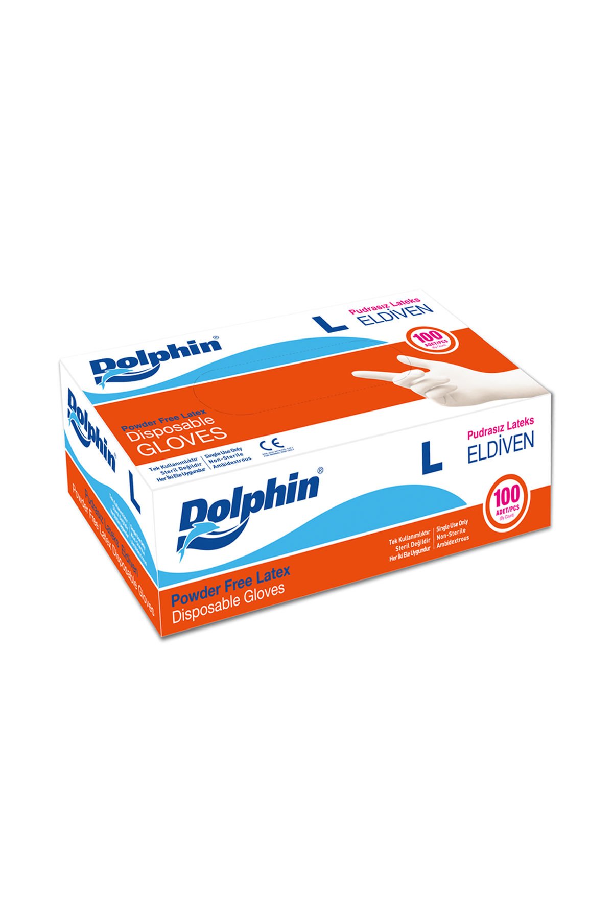 Dolphin Beyaz Lateks Eldiven Pudrasız (L) 100lü Paket