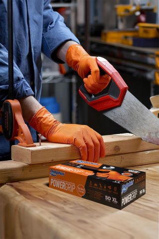 Dolphin PowerGrip Ekstra Kalın Turuncu Nitril Eldiven Elmas Dokulu XL 50 Adet x 20 Paket - Koli