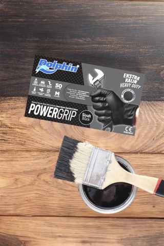 Dolphin PowerGrip Ekstra Kalın Siyah Nitril Eldiven Elmas Dokulu M 50 Adet x 20 Paket - Koli