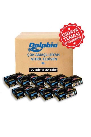 Dolphin Çok Amaçlı Siyah Nitril Eldiven XL 100 Adet x 20 Paket - Koli