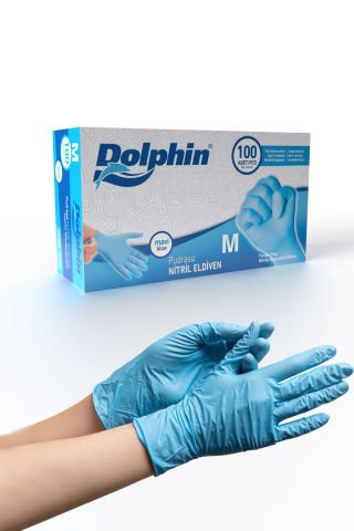 Dolphin Mavi Nitril Eldiven Pudrasız M 100 Adet