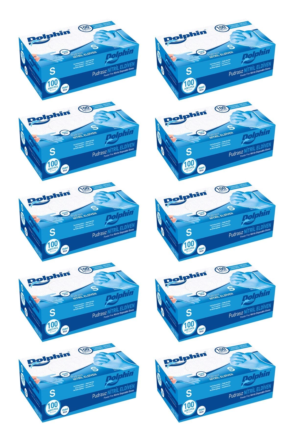 Dolphin Mavi Nitril Eldiven Pudrasız S 100 Adet x 10 Paket