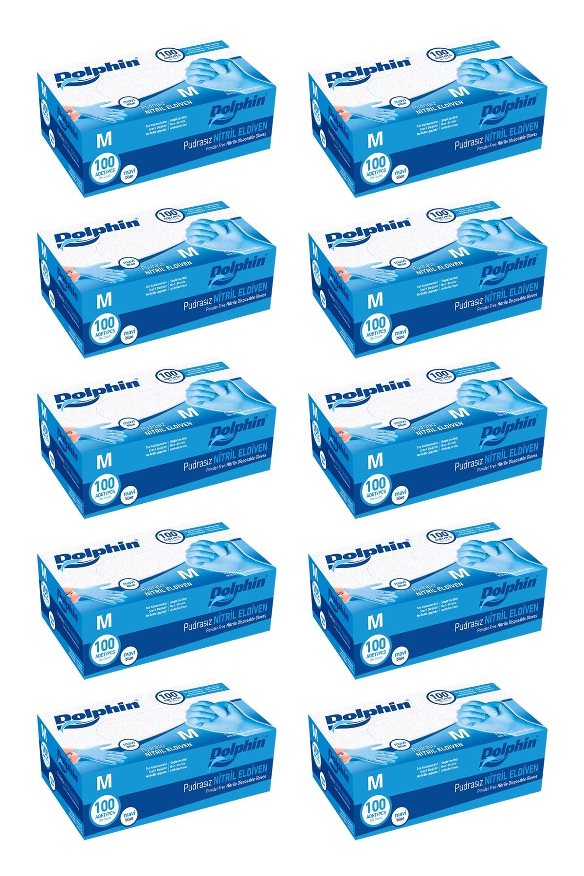 Dolphin Mavi Nitril Eldiven Pudrasız M 100 Adet x 10 Paket