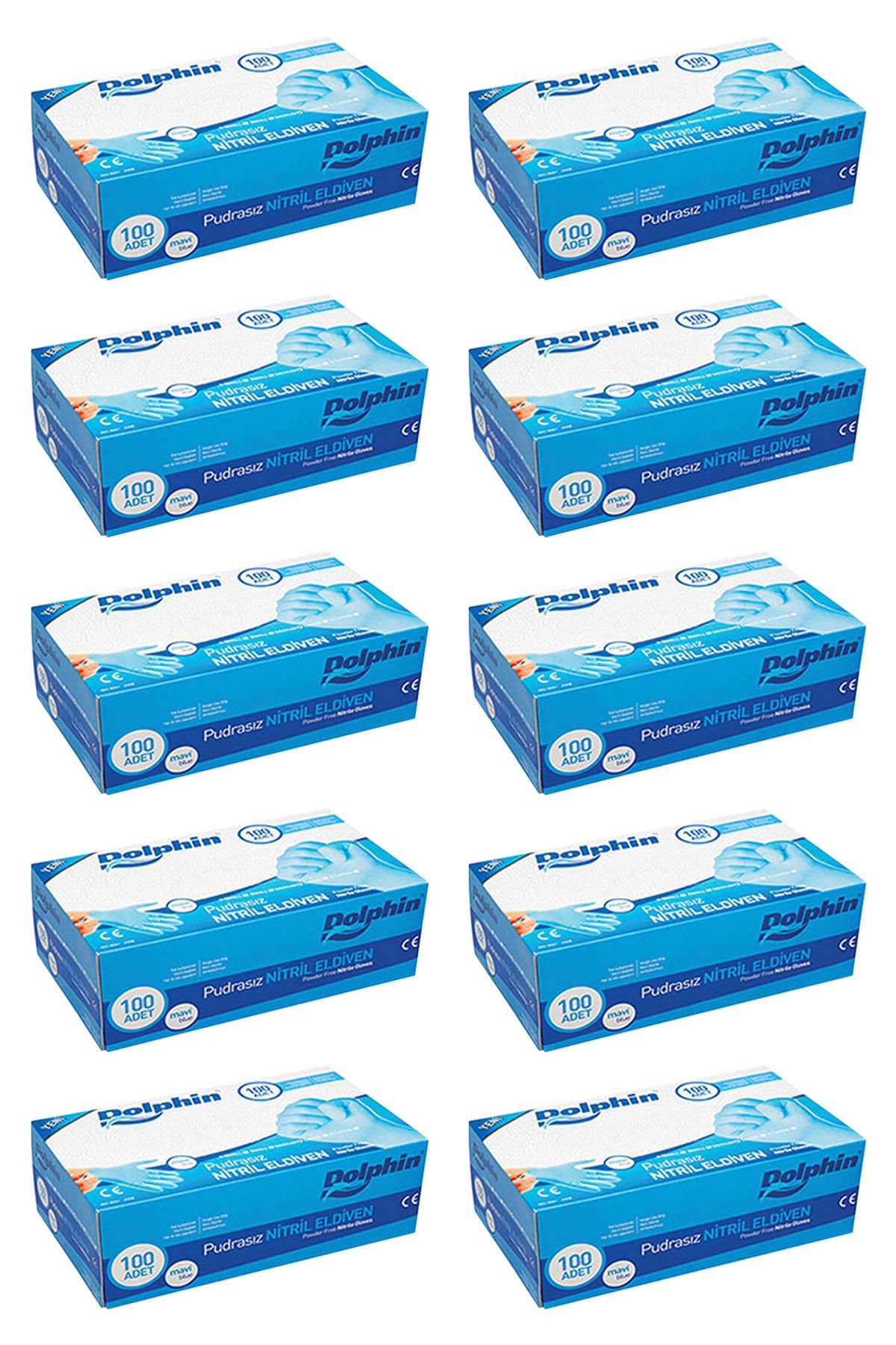 Dolphin Mavi Nitril Eldiven Pudrasız L 100 Adet x 10 Paket