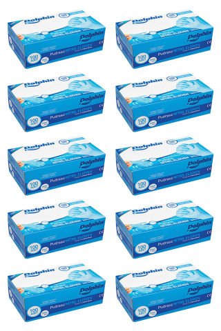 Dolphin Mavi Nitril Eldiven Pudrasız L 100 Adet x 10 Paket