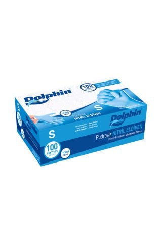 Dolphin Mavi Nitril Eldiven Pudrasız (S) 100lü