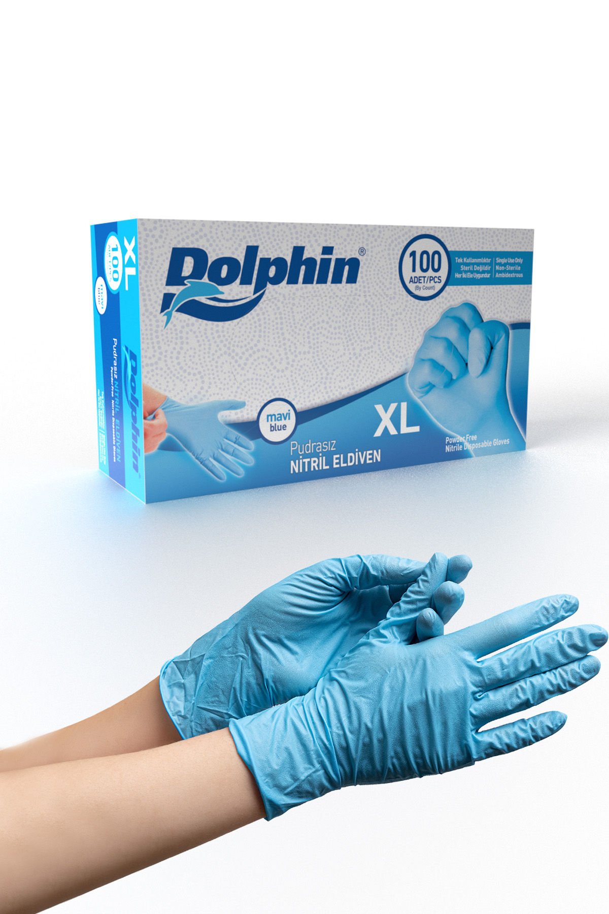 Dolphin Mavi Nitril Eldiven Pudrasız XL 100 Adet