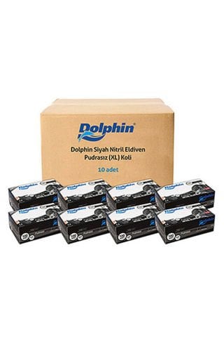 Dolphin Siyah Nitril Eldiven Pudrasız Ekstra Kalın XL 100 Adet x 10 Paket - Koli