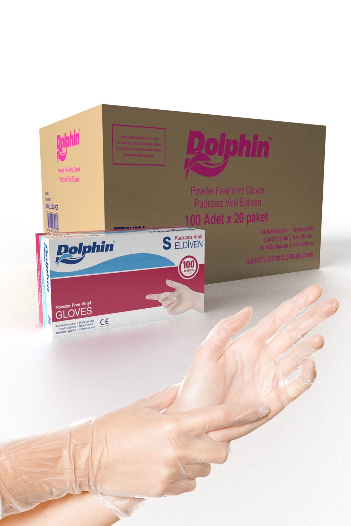 Dolphin Beyaz Vinil Eldiveni Pudrasız S 100 Adet x 20 Paket - Koli