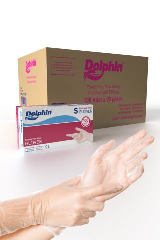 Dolphin Beyaz Vinil Eldiveni Pudrasız S 100 Adet x 20 Paket - Koli