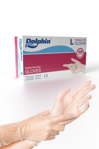 Dolphin Beyaz Vinil Eldiveni Pudrasız L 100 Adet