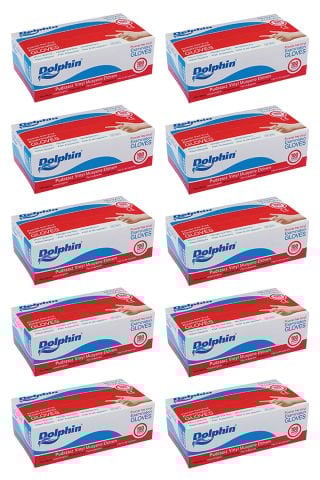 Dolphin Beyaz Vinil Eldiveni Pudrasız L 100 Adet x 10 Paket