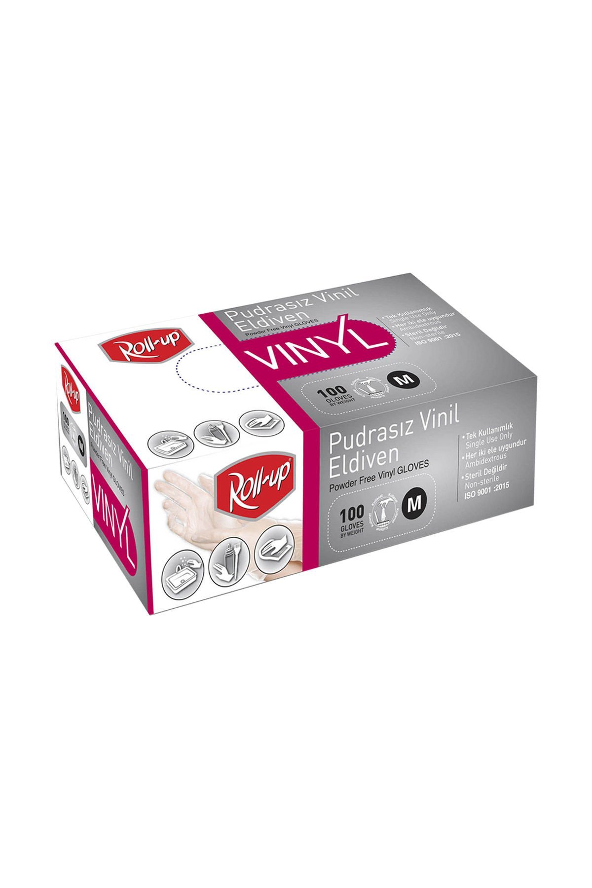 Roll-Up Beyaz Vinil Eldiven Pudrasız M 100 Adet